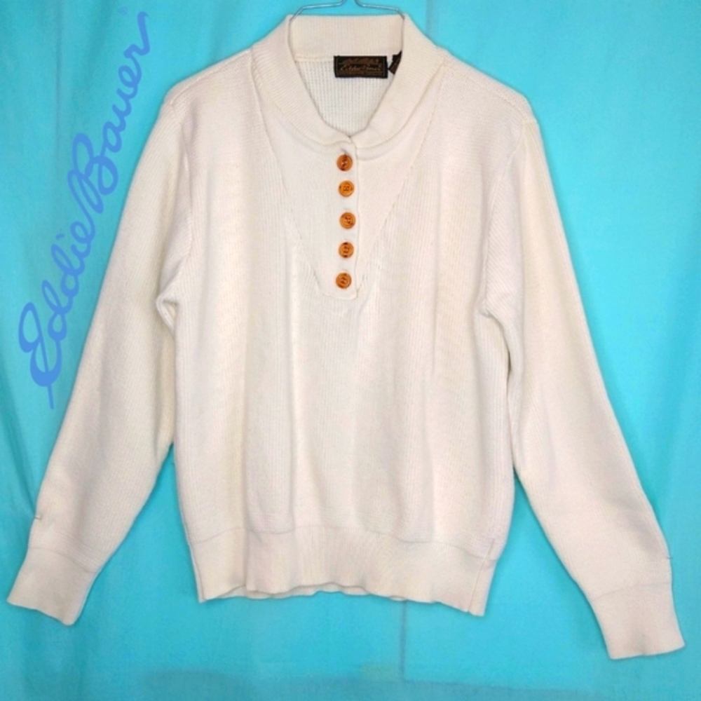 Eddie Bauer off-white knit pullover sweater cotton
